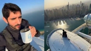 مشهدٌ يحبس الأنفاس .. ولي عهد دبي يخوض مغامرة مثيرة على ارتفاع 250 مترا